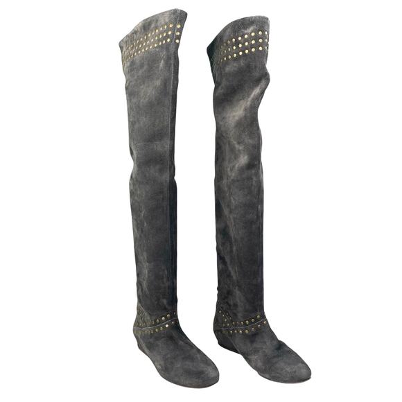 See By Chloe Women’s Charcoal Grey Suede Over The Knee Boots Size 38.5 US 7.5 - Picture 5 of 13
